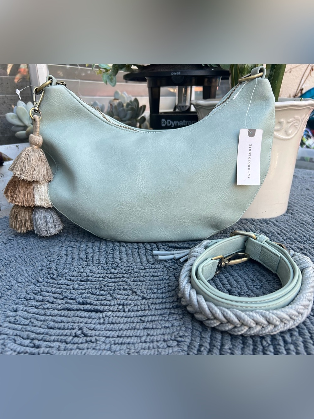 Anthropologie Mint Crescent Shoulder Bag with Tassel